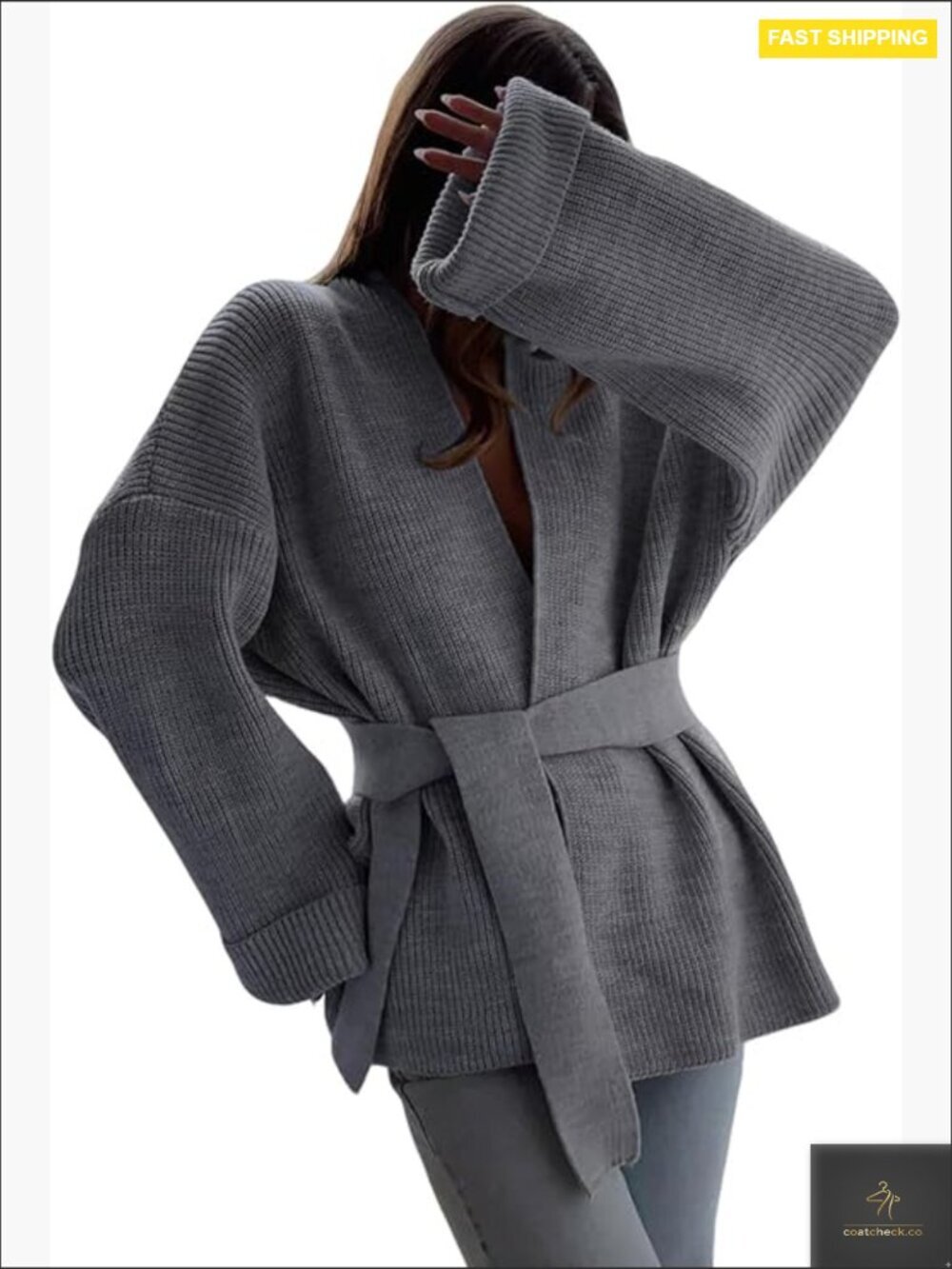 Oversized Knit Cardigan Wrap Belted Sweater Long Sleeve Loose Fit Chic
